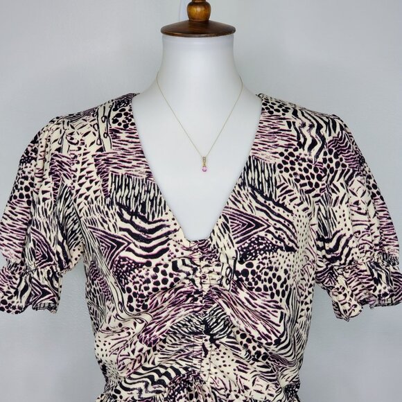 Topshop Margot Animal Print Contemporary Trendy V-Neck Top Size 4 - Picture 2 of 13